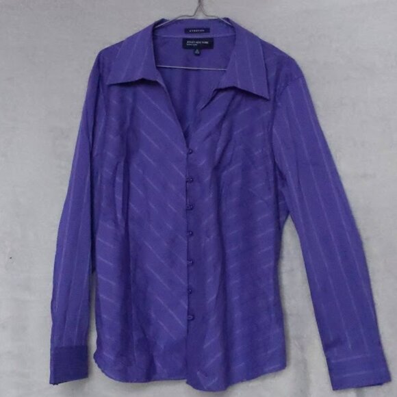 Jones New York Purple Striped Button Down Blouse - Picture 1 of 4